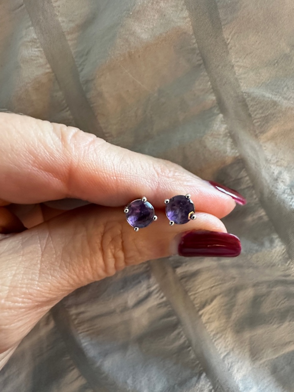 Purple Amethyst Silver Prong Stud Earrings